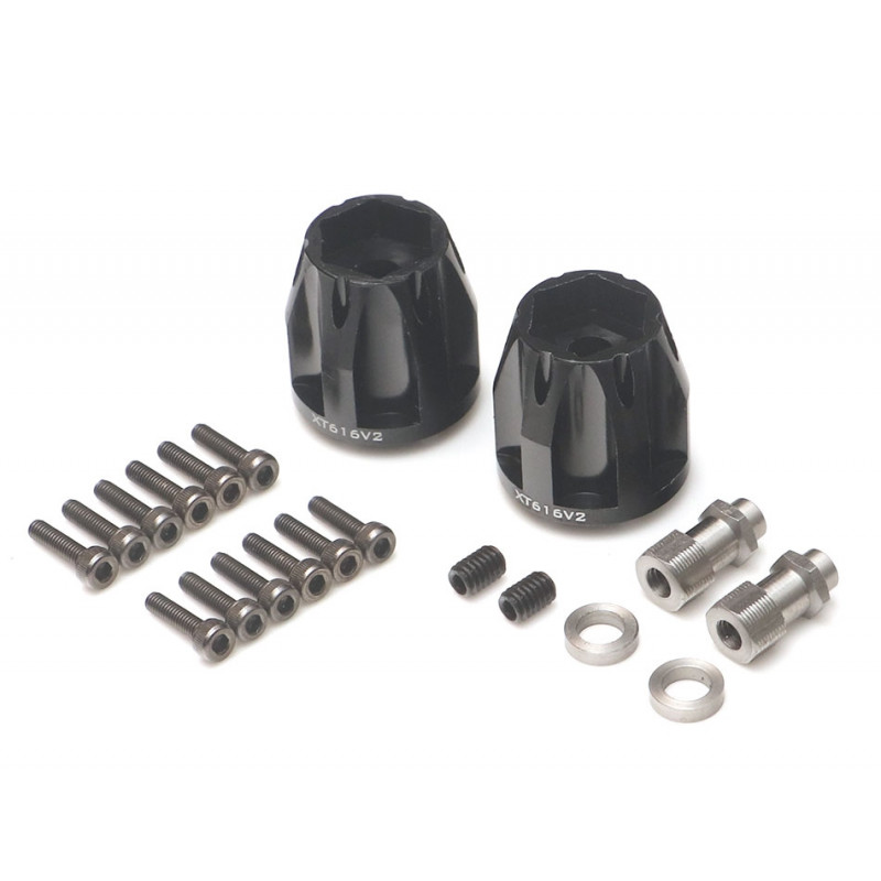 Boom Racing BRXT616V2 ProBuild XT616 V2 6-Lug Aluminum 12mm Wheel Hub Adapters 16MM Offset (2) Black