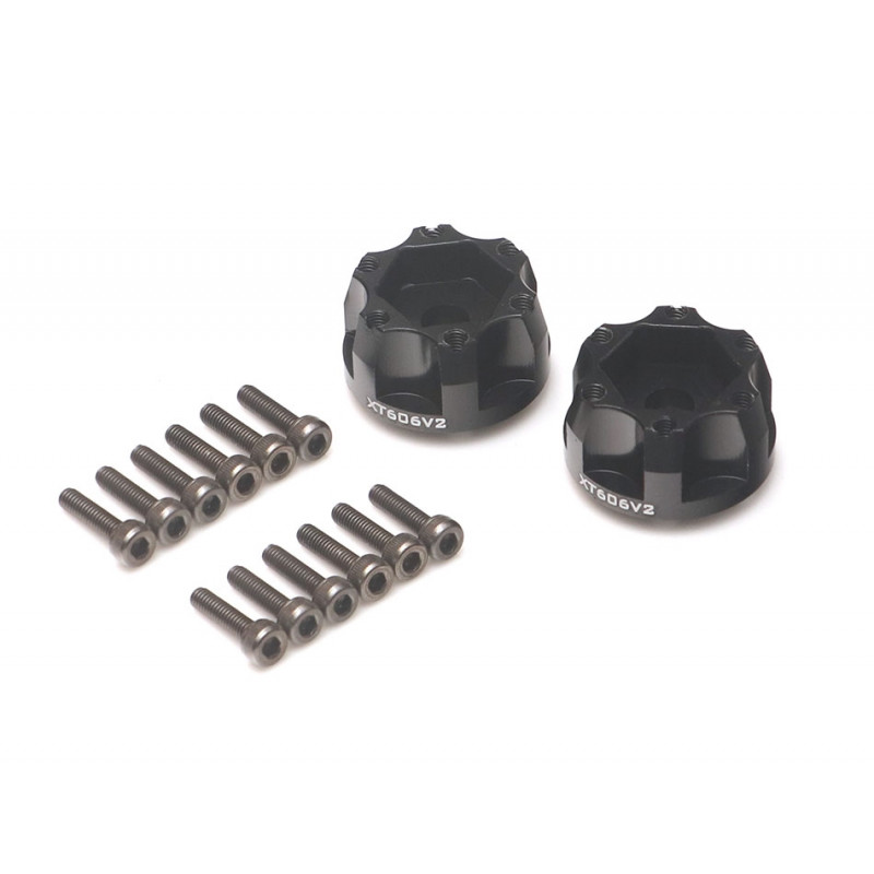 Boom Racing BRXT606V2 ProBuild XT606 V2 6-Lug Aluminum 12mm Wheel Hub Adapters 6MM Offset Version 2 (2) Black