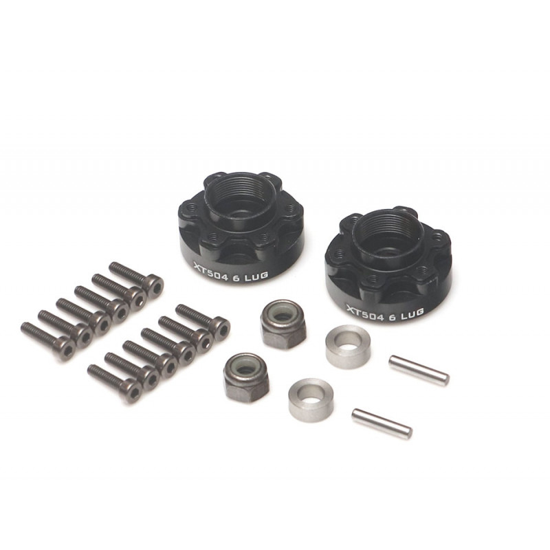 Boom Racing BRXT504-6LUG ProBuild XT504 6-Lug Aluminum 12mm Wheel Hub Adapters 4MM Offset (2) Black