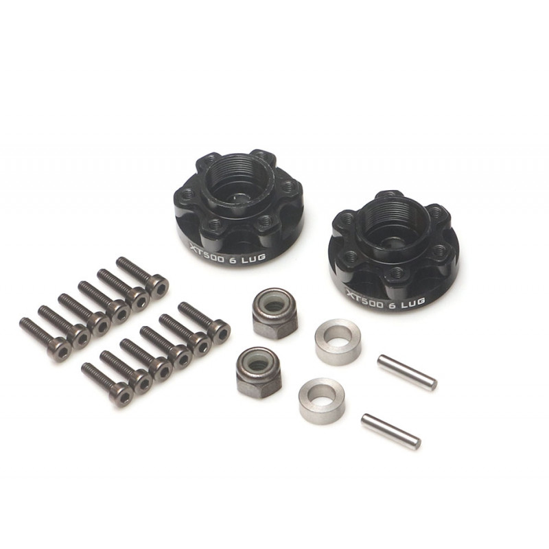 Boom Racing BRXT500-6LUG ProBuild XT500 6-Lug Aluminum 12mm Wheel Pin Hub Adapters 0MM Offset (2) Black