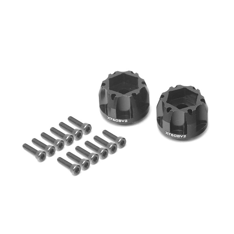 Boom Racing BRXT608V2 ProBuild XT608 V2 6-Lug Aluminum 12mm Wheel Hub Adapters 8MM Offset Version 2 (2) Black