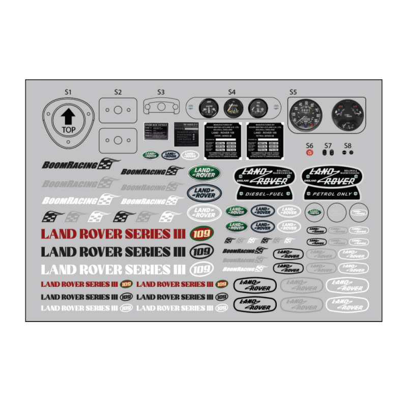Boom Racing BRX02318 Land Rover Series III 109 Pickup Decal Sheet for BRX02 109