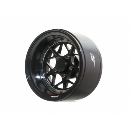 Boom Racing BRPB020BKBK ProBuild 1.9" LGB Adjustable Offset Aluminum Beadlock Wheels (2) Black/Black