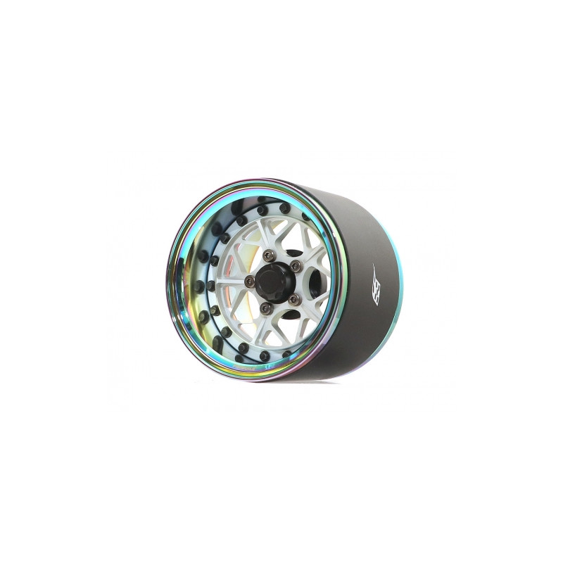 Boom Racing BRPB024NEORS-EW ProBuild 1.9" Extra Wide LGB Adjustable Offset Aluminum Beadlock Wheels (2) Neo Chrome/Flat Silver