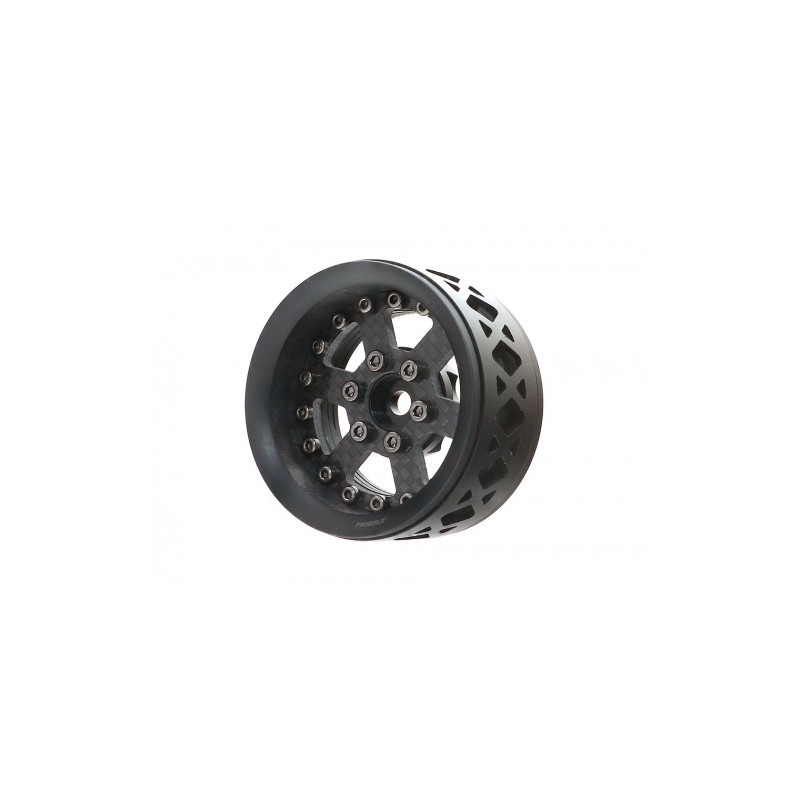 Boom Racing BRPB043BKCF ProBuild 1.9" Ultra Lightweight Performance CF6 Adjustable Offset Beadlock Wheels (2) Black/Carbon Fiber