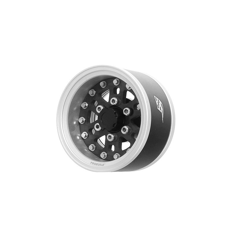 Boom Racing BRPB15506FSCF ProBuild 1.55" CFH6 Adjustable Offset Aluminum Beadlock Wheels (2) Flat Silver/Carbon Fiber