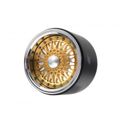 Boom Racing BRPB2209CRGD-EW ProBuild 2.2" Extra Wide R01 Mesh Adjustable Offset Aluminum Beadlock Wheels (2) Chrome/Gold
