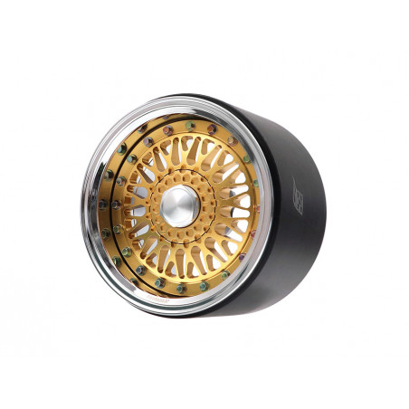 Boom Racing BRPB2209CRGD-EW ProBuild 2.2" Extra Wide R01 Mesh Adjustable Offset Aluminum Beadlock Wheels (2) Chrome/Gold