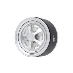 Boom Racing BRPB060FSFS ProBuild 1.9"  Rostyle Classic Adjustable Offset Aluminum Beadlock Wheels (2) Flat Silver/Flat Silver