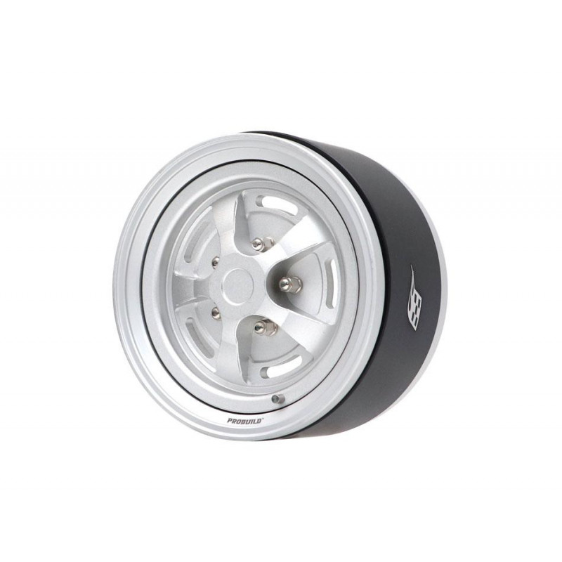 Boom Racing BRPB060FSFS-NW ProBuild 1.9" Narrow Rostyle Classic Adjustable Offset Aluminum Beadlock Wheels (2) Flat Silver/Flat 