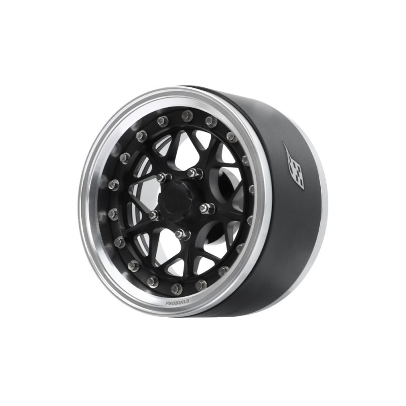 Boom Racing BRPB083PLMBK ProBuild 1.9" LGB Adjustable Offset Aluminum Beadlock Wheels (2) Platinum//Matte Black