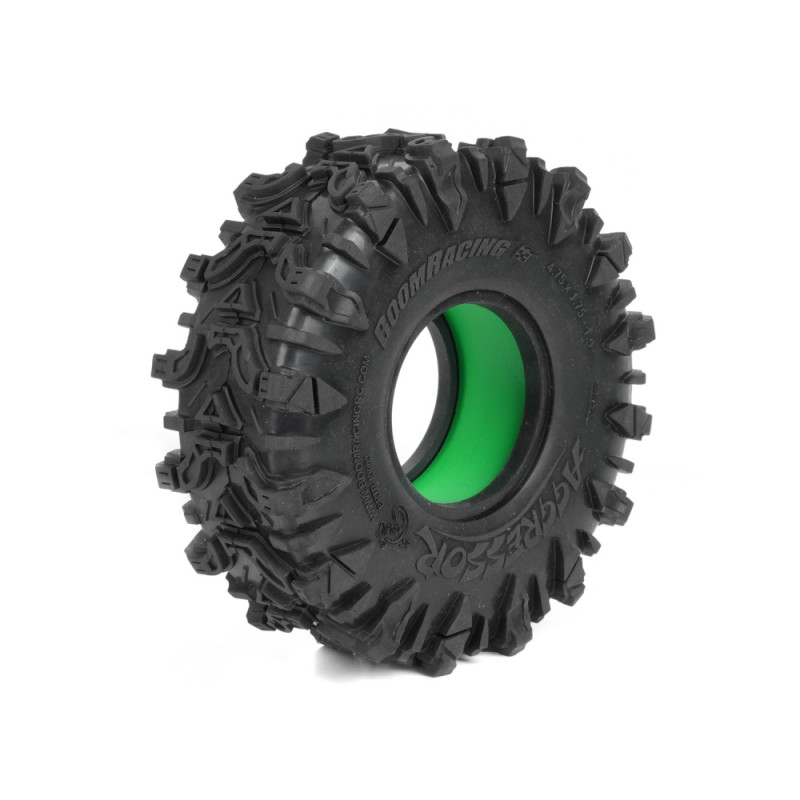 Boom Racing BRTR19009-S-RM AGGRESSOR 1.9" GEKKO RED 4.75"x1.75" 120x44.5mm RC Crawler Tire + Rock Monster Green Foam Insert (2)