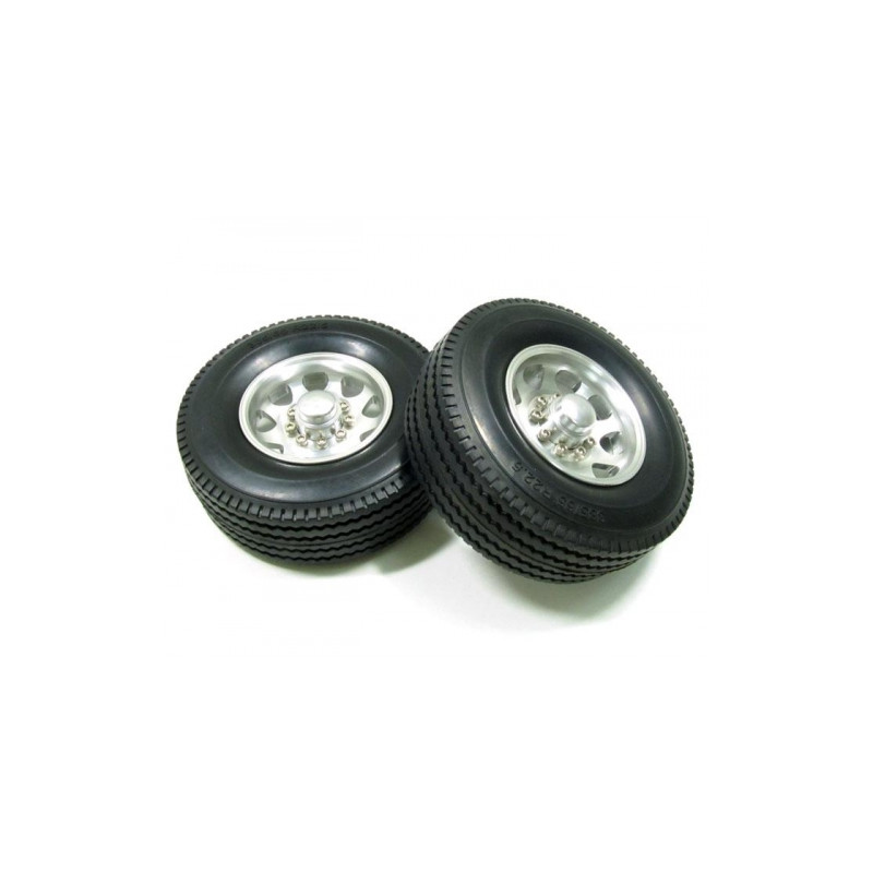 Boom Racing BRQ25428 Aluminum Rear Wheel And Tire Set (2)  for Tamiya 1/14 Truck (1838LS)