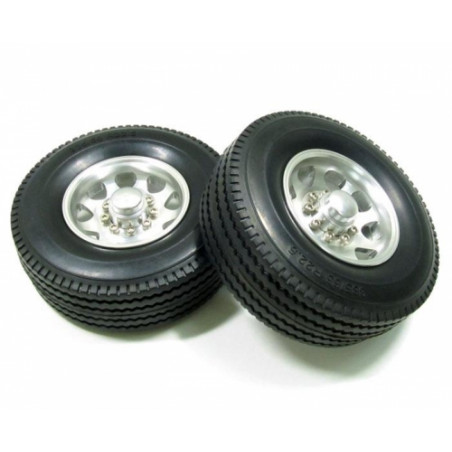 Boom Racing BRQ25428 Aluminum Rear Wheel And Tire Set (2)  for Tamiya 1/14 Truck (1838LS)