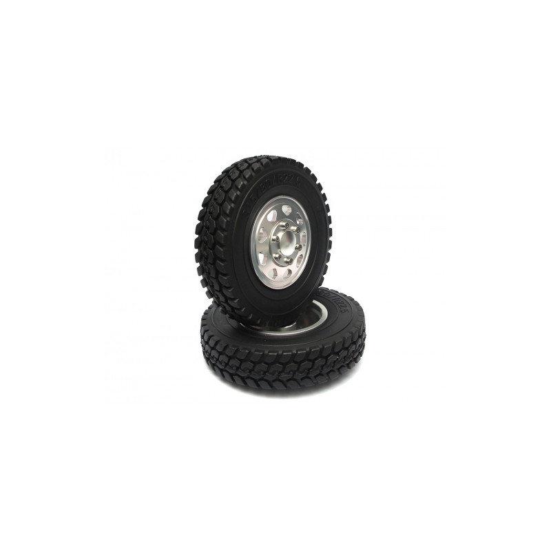 Boom Racing BRQ25431 Aluminum Front Wheel And Tire Set (2)  for Tamiya 1/14 Truck (1838LS)