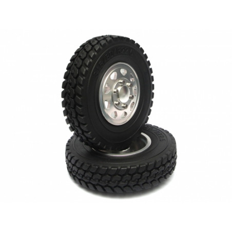 Boom Racing BRQ25431 Aluminum Front Wheel And Tire Set (2)  for Tamiya 1/14 Truck (1838LS)
