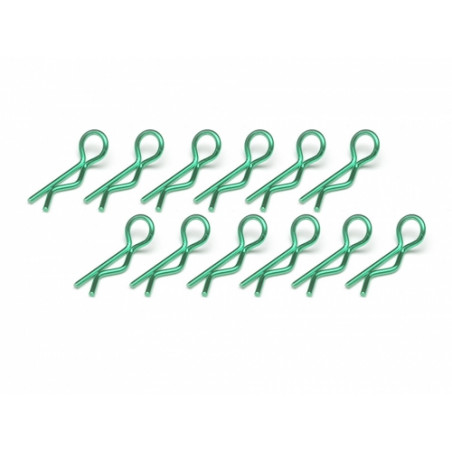 Boom Racing BRACS12G Small-ring 45 Deg Body Clips 12Pcs Green