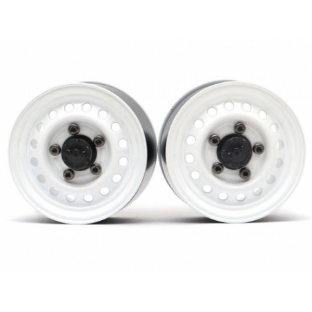 Boom Racing BRW780955RW 1.55" 16-Hole Classic Steelie Reversible Beadlock Wheels (Rear) w/ XT504 Hubs White