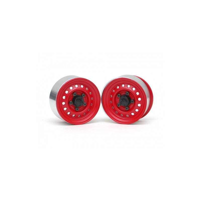 Boom Racing BRW780955RR 1.55" 16-Hole Classic Steelie Reversible Beadlock Wheels (Rear) w/ XT504 Hubs Red