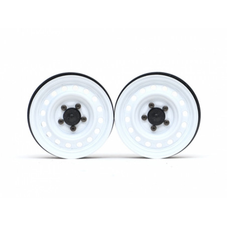 Boom Racing BRW780919RW 1.9" 16-Hole Classic Steelie Reversible Beadlock Wheel w/ XT504 Hub Rear (2) White
