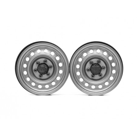 Boom Racing BRW780943FGM 1.9" Narrow 16-Hole 6-Lug Classic Steelie Reversible Beadlock Wheel w/ XT504 Hub-6LUG Front (2) Gun Met