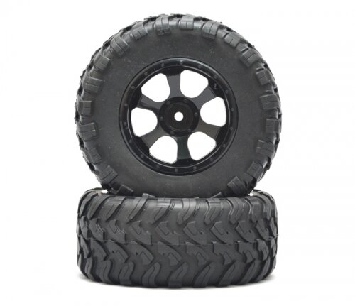 BoomRacing 1/10 Short Course Wheel  +Tire Set (1 pair) A Black BRK654001BK