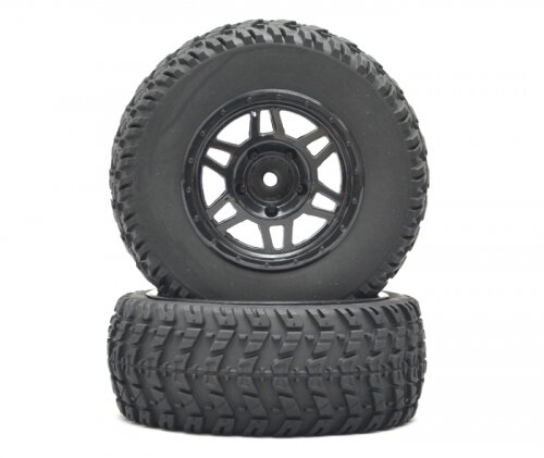 BoomRacing 1/10 Short Course Wheel +Tire Set(1 Pair) C Black BRK654022BK