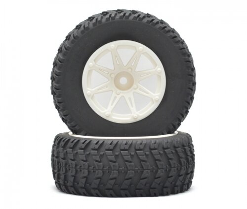 BoomRacing 1/10 Short Course Wheel +Tire Set(1 Pair) D White BRK654023W