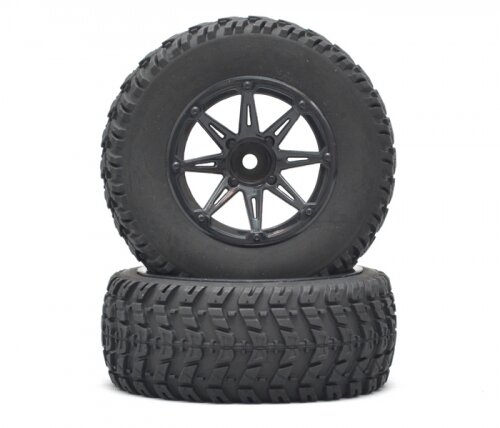 BoomRacing 1/10 Short Course Wheel +Tire Set(1 Pair) D Black BRK654023BK