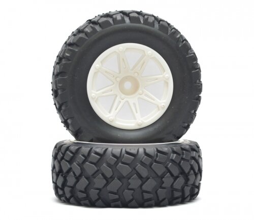 BoomRacing 1/10 Short Course Wheel +Tire Set(1 Pair) E White BRK654033W
