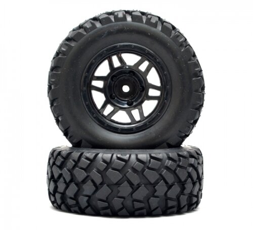 BoomRacing 1/10 Short Course Wheel +Tire Set(1 Pair) F Black BRK654032BK