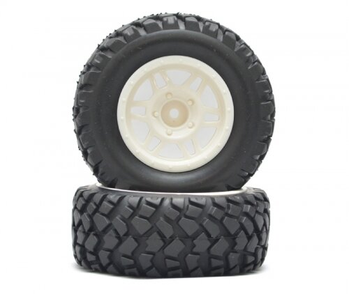 BoomRacing 1/10 Short Course Wheel +Tire Set(1 Pair) F White BRK654032W