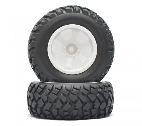 BoomRacing 1/10 Short Course Wheel +Tire Set(1 Pair) G White BRK654031W