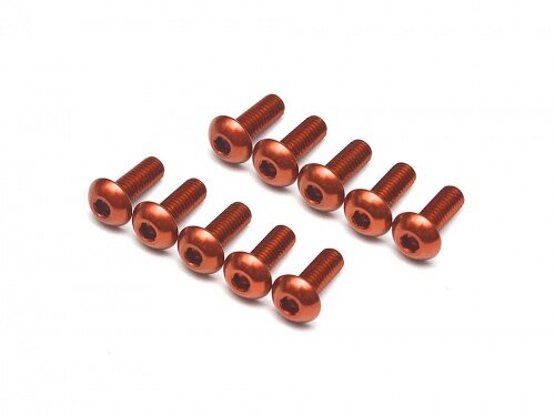 BoomRacing Aluminum 7075 M3x8 Hex Socket Button Head Screws Bolts  (10) Orange BRHSA38OR