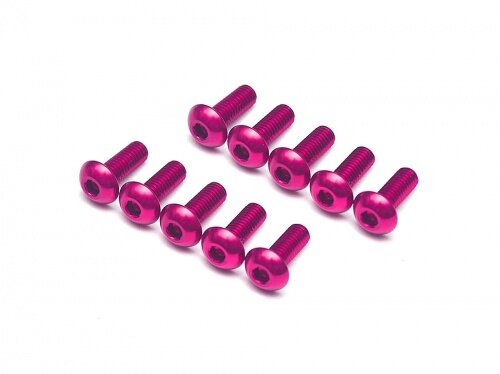 BoomRacing Aluminum 7075 M3x8 Hex Socket Button Head Screws Bolts  (10) Pink BRHSA38PK