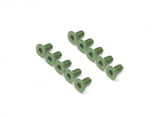 BoomRacing Aluminum 7075 M3x6 Hex Socket Flat Head Screws Bolts  (10) Green BRHSB36G