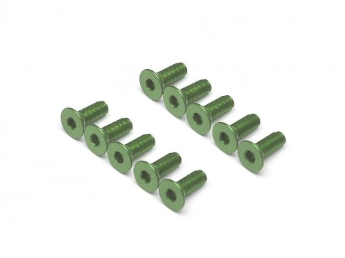 BoomRacing Aluminum 7075 M3x8 Hex Socket Flat Head Screws Bolts  (10) Green BRHSB38G
