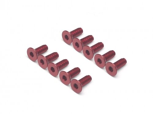 BoomRacing Aluminum 7075 M3x8 Hex Socket Flat Head Screws Bolts  (10) Red BRHSB38R