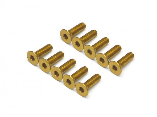 BoomRacing Aluminum 7075 M3x10 Hex Socket Flat Head Screws Bolts (10) Gold BRHSB310GD