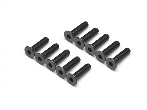 BoomRacing Aluminum 7075 M3x12 Hex Socket Flat Head Screws Bolts (10) Black BRHSB312BK