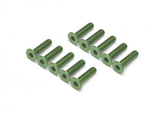 BoomRacing Aluminum 7075 M3x12 Hex Socket Flat Head Screws Bolts (10) Green BRHSB312G