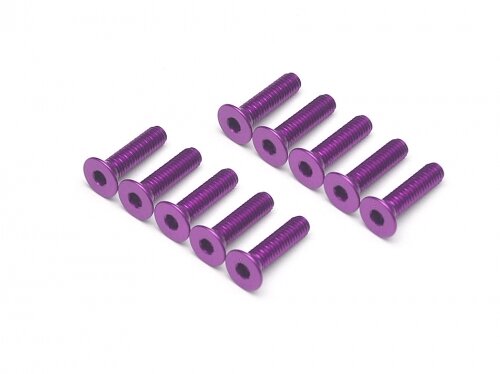 BoomRacing Aluminum 7075 M3x12 Hex Socket Flat Head Screws Bolts (10) Purple BRHSB312P