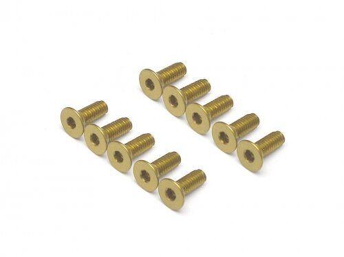 BoomRacing Gold Anodized Alloy M3x8 Hex Socket Flat Head Screws Bolts  (10) BRHSB38BJ