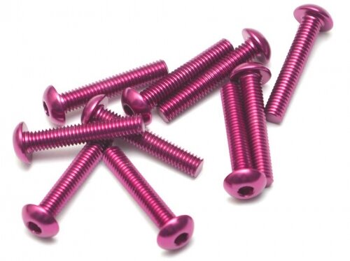 BoomRacing Aluminum 7075 M3x14 Hex Socket Button Head Screws Bolts (10) Pink BRHSA314PK