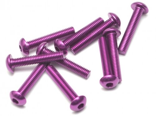 BoomRacing Aluminum 7075 M3x16 Hex Socket Button Head Screws Bolts (10) Purple BRHSA316P
