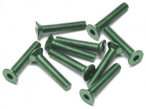 BoomRacing Aluminum 7075 M3x14 Hex Socket Flat Head Screws Bolts (10) Green BRHSB314G