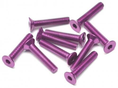 BoomRacing Aluminum 7075 M3x16 Hex Socket Flat Head Screws Bolts (10) Purple BRHSB316P