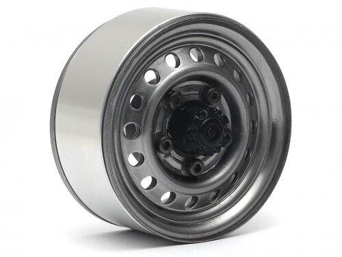 BoomRacing 1.55" 16-Hole Classic Steelie Reversible Beadlock Wheels (Front) w/ XT504 Hubs Gun Metal BRW780955FGM