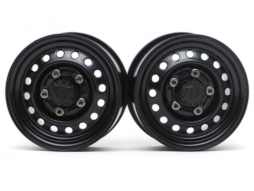 BoomRacing 1.55" 16-Hole Classic Steelie Reversible Beadlock Wheels (Front) w/ XT504 Hubs Black BRW780955FBK