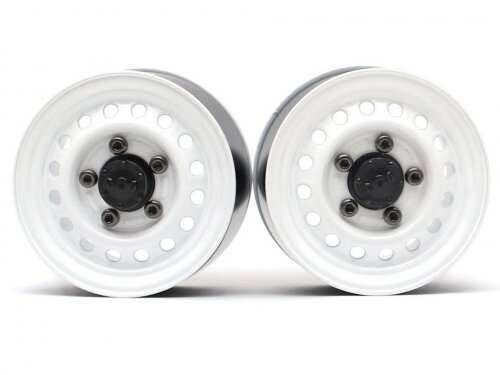 BoomRacing 1.55" 16-Hole Classic Steelie Reversible Beadlock Wheels (Rear) w/ XT504 Hubs White BRW780955RW